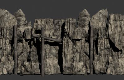 悬崖,山石,枯木,绳索,假山max模型