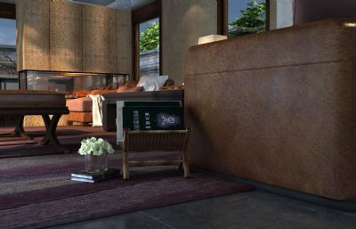 现代别墅区大客厅餐厅沙发摆设大场景max模型(网盘下载)
