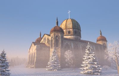 古建筑教堂建筑3D模型(网盘下载)