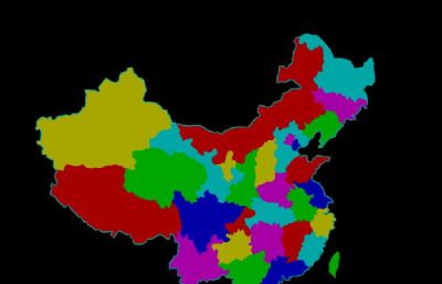 中国政区地图,每省一块,maya模型,有边线