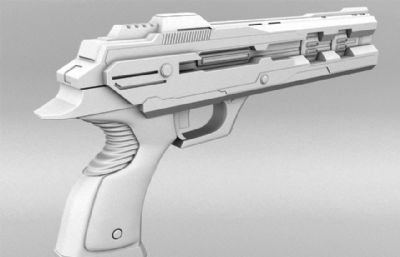 精细科幻手枪白模Maya模型