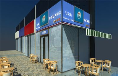 公园休闲区特色海鲜店,日本料理店3D模型
