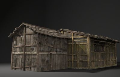 古建筑废弃的破烂木房子3D模型
