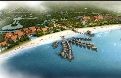 柬埔寨海边旅游景点城市max模型
