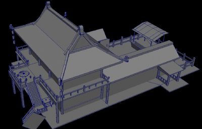 茶楼,客栈,驿站古代游戏场景maya模型