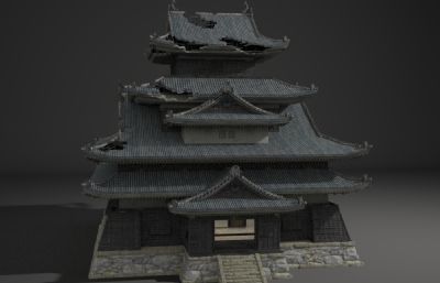 古建破烂的旧宫殿建筑3D模型
