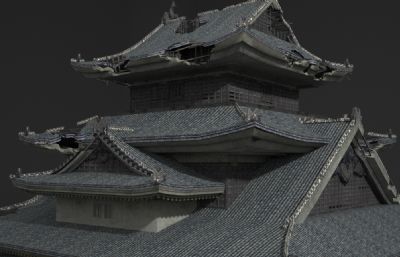 古建破烂的旧宫殿建筑3D模型