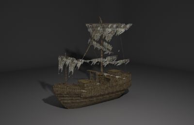 破烂的古代商船,船只3D模型
