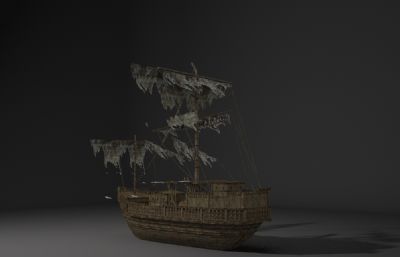 破烂的古代商船,船只3D模型