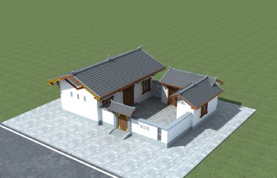 彝族四合院,中式庭院建筑max模型