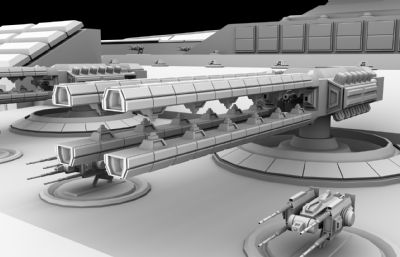 超精细太空飞船,战舰,带多种副武器maya模型