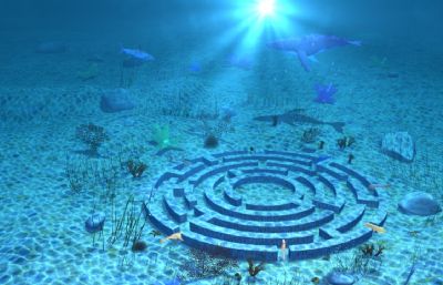 海底世界,海底迷宫,鱼儿游动动画maya场景模型