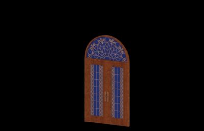 近代雕花室内门,蓝色玻璃木门
