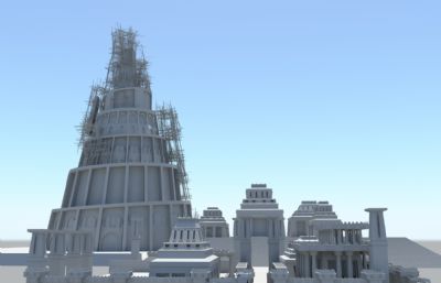 正在建设中的仿古埃及建筑maya模型