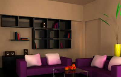粉嫩的室内客厅效果maya模型
