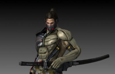 激流山姆-日系戴口罩的武士游戏模型max模型,有贴图,带简单绑定