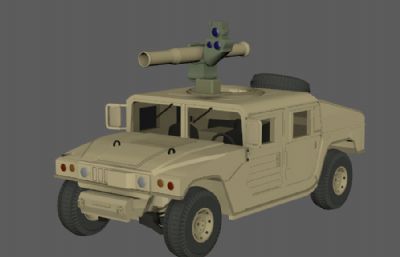 卡通矢量悍马H1模型,有简单炮弹发射动画