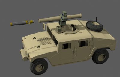 卡通矢量悍马H1模型,有简单炮弹发射动画