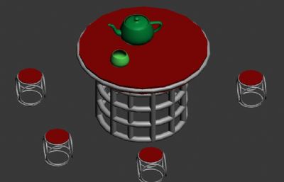 桌子凳子圆凳组合max模型