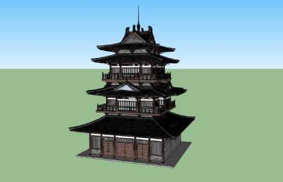 楼阁,中式寺庙建筑su模型