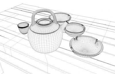 木桌椅大碗茶,陶瓷茶具(内含C4D，fbx，maya文件)