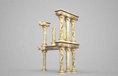 破烂的古代柱子3D模型