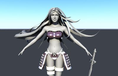 性感霸气,头发飞舞的女剑士maya模型