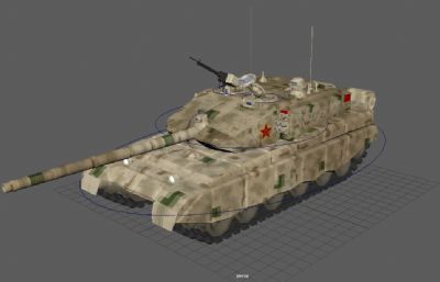 99式沙漠迷彩风主战坦克maya模型，有mb格式和fbx格式