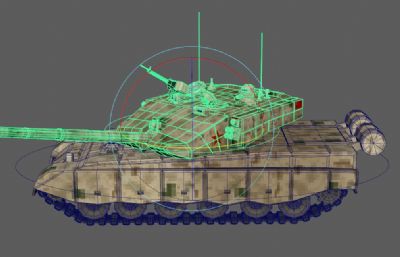 99式沙漠迷彩风主战坦克maya模型，有mb格式和fbx格式