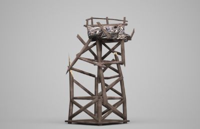 破烂的楼梯架子,破坏的瞭望塔,哨塔3D模型
