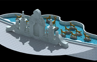 法式豪华水景喷泉景观墙max模型