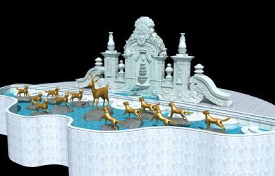 法式豪华水景喷泉景观墙max模型