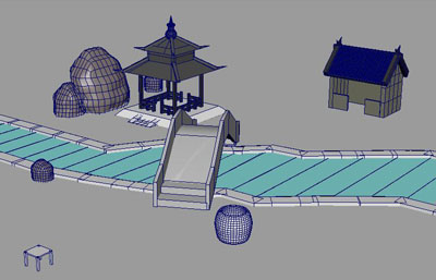 古风园林小桥亭子maya模型