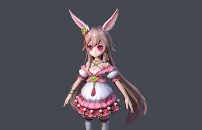 很萌很可爱的兔子女郎OBJ模型,贴图全