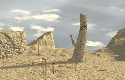 荒芜之地,沙漠化地区场景max模型,贴图全