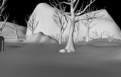 荒山野岭,墓地场景Maya模型