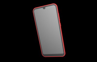 红色全面屏,水滴屏手机C4D模型