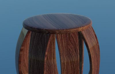 木质圆凳max白模