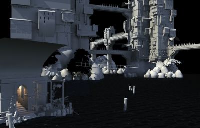 水上城市科幻场景maya模型