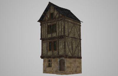中世纪特色多层木屋3D模型