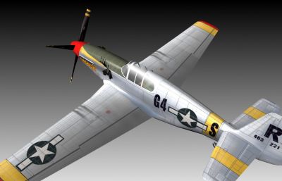 美国二战经典飞机P51 3D模型,压缩包包含模型及PSD贴图文件