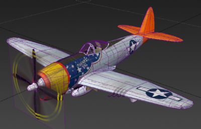 美军二战P47D飞机MAX模型,带PSD贴图/螺旋桨贴图