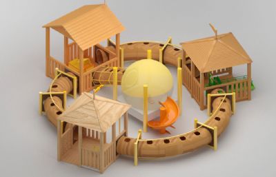 儿童攀爬管道滑梯+玩具max模型,丢失三张木块贴图