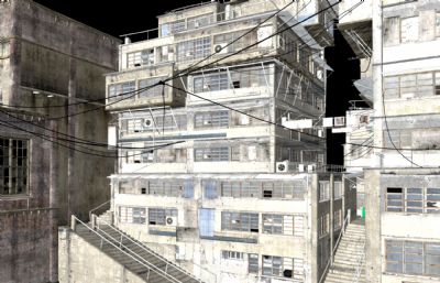 贫民窟破旧楼房场景maya模型