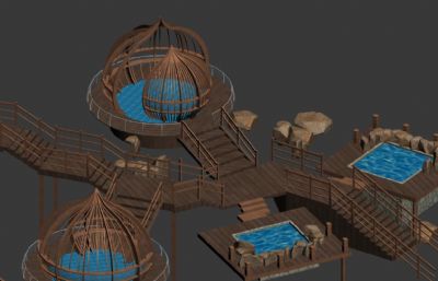 东南亚风格木屋温泉池MAX模型