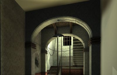 室内大楼内部楼梯过道通道场景maya模型