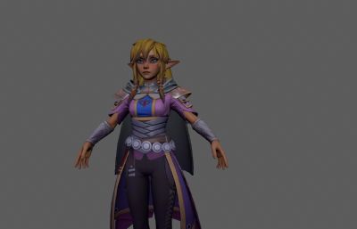 塞尔达传说Zelda法装Maya模型,有完整贴图,有绑定