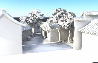 卡通镇子里的后院街道场景maya模型