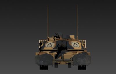 美国M1A1艾布拉姆斯改良型主战坦克3D模型,游戏沙漠涂装,PBR材质