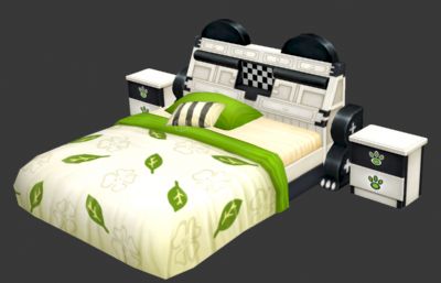 卡通森林风格床,床头柜max模型